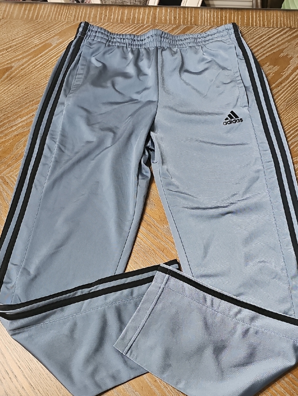 Adidas Greyish Blue Track Pants with Black Stripes